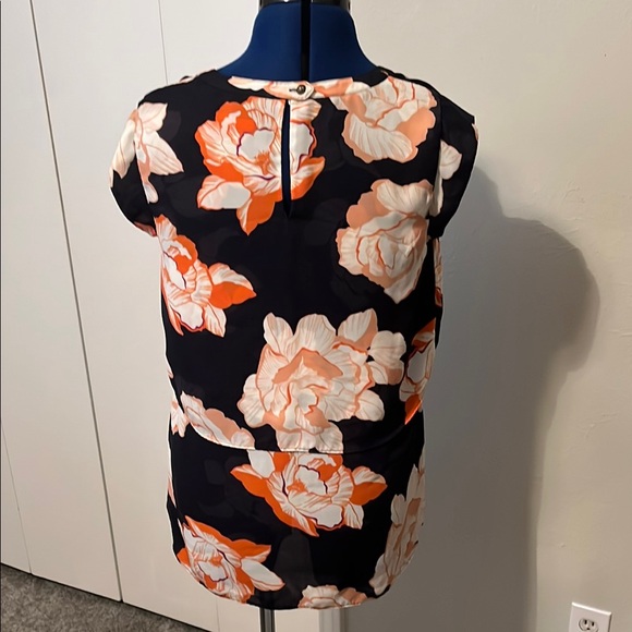 CAbi Navy Blue and Orange Blouse Vibrant Floral Top | Size S - Picture 5 of 11